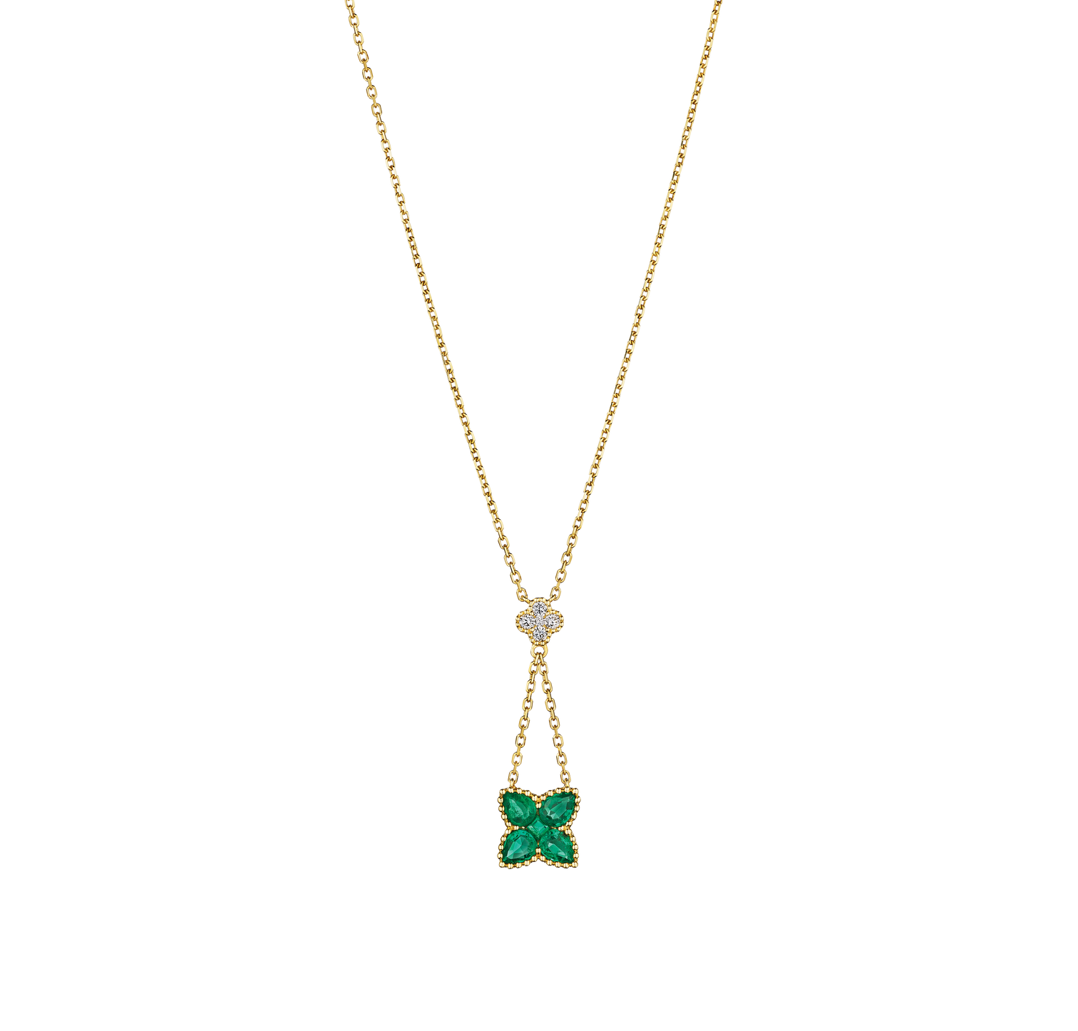 Sabel Collection Yellow Gold Emerald and Diamond Clover Necklace